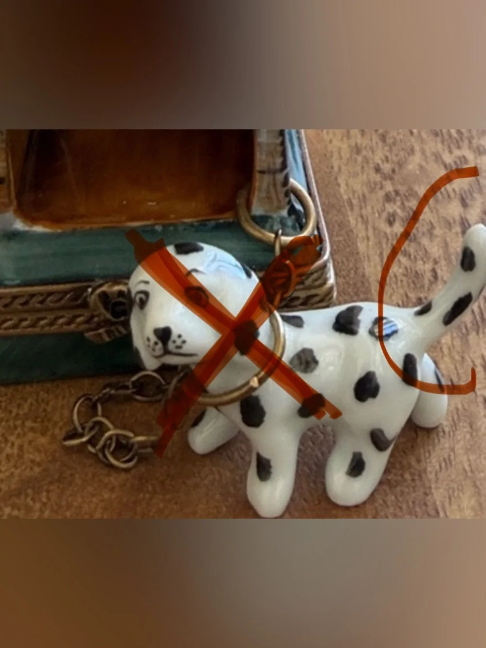Limoge Hand-Painted Ceramic Pet House Ornament in Blue and Yellow